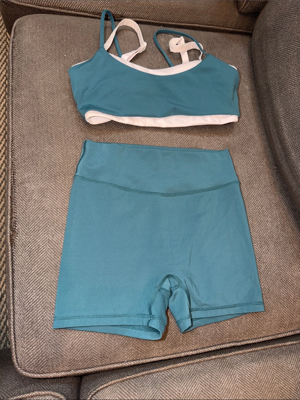 Teal Two-Piece Active Set - Crop Sports Bra + High-Waist Shorts